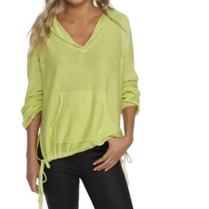 FREE PEOPLE Optimistic Tie Hem Oversized hooded Lined Blend V-Neck,Green, size S